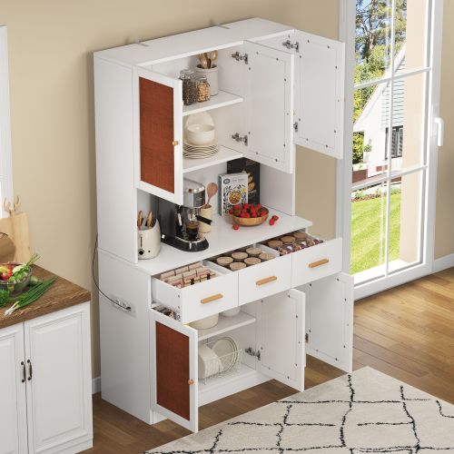 Buffet De Cuisine 182 Cm-avec Éclairage LED-avec Portes En Tissu-en Bois Massif-blanc