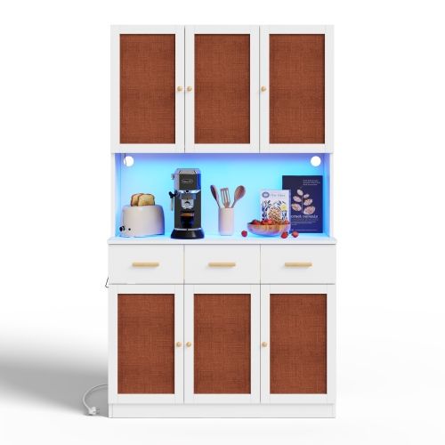 Buffet De Cuisine 182 Cm-avec Éclairage LED-avec Portes En Tissu-en Bois Massif-blanc