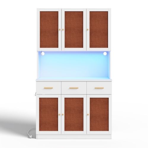 Buffet De Cuisine 182 Cm-avec Éclairage LED-avec Portes En Tissu-en Bois Massif-blanc