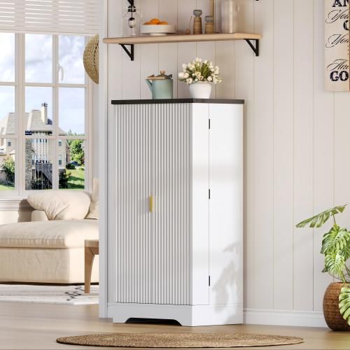 Buffet De Cuisine Avec Éclairage LED-deux Portes Avec Étagères Réglables-blanc