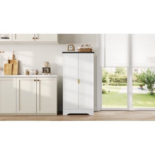 Buffet De Cuisine Avec Éclairage LED-deux Portes Avec Étagères Réglables-blanc