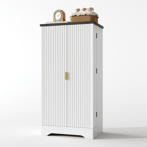 Buffet De Cuisine Avec Éclairage LED-deux Portes Avec Étagères Réglables-blanc