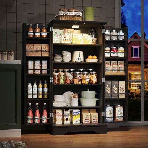 Buffet De Cuisine-avec Éclairage LED-meuble De Rangement Cuisine-noir