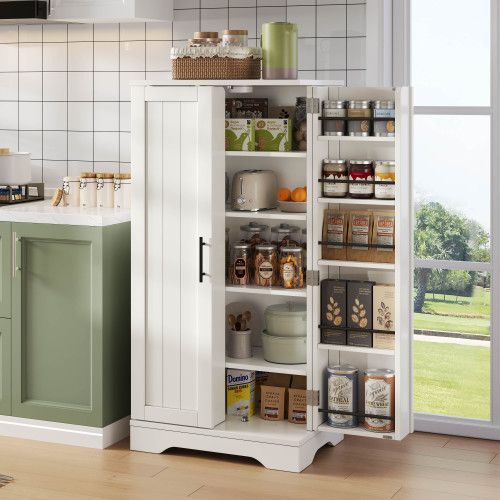 Buffet De Cuisine-avec Éclairage LED-meuble De Rangement Cuisine-blanc