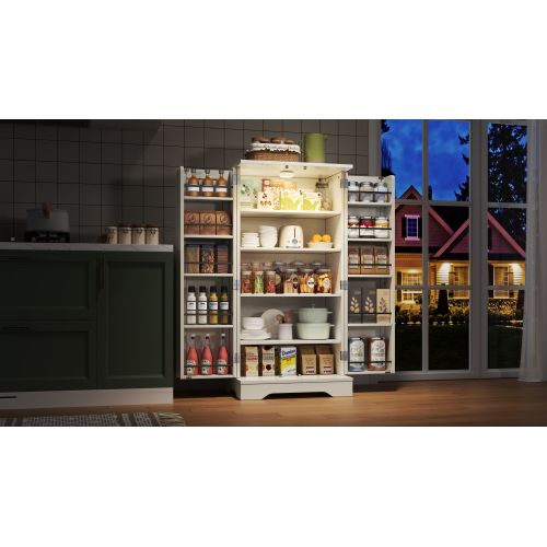 Buffet De Cuisine-avec Éclairage LED-meuble De Rangement Cuisine-blanc