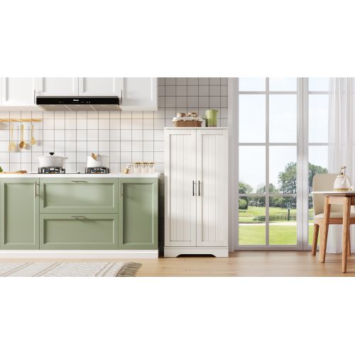 Buffet De Cuisine-avec Éclairage LED-meuble De Rangement Cuisine-blanc