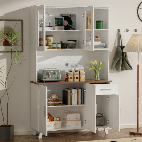 Buffet De Cuisine-meuble Haut-adapté Au Salon Et à La Salle à Manger-en Bois Blanc Veiné 190cm