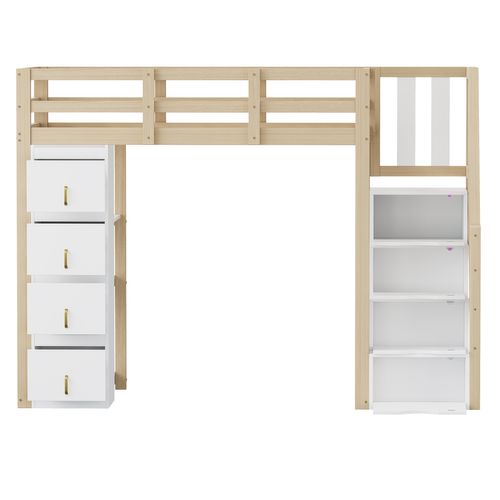 Lit Mezzanine 90x200cm-avec Tiroirs De Rangement-échelle Sécurisée-en Bois Massif-bois