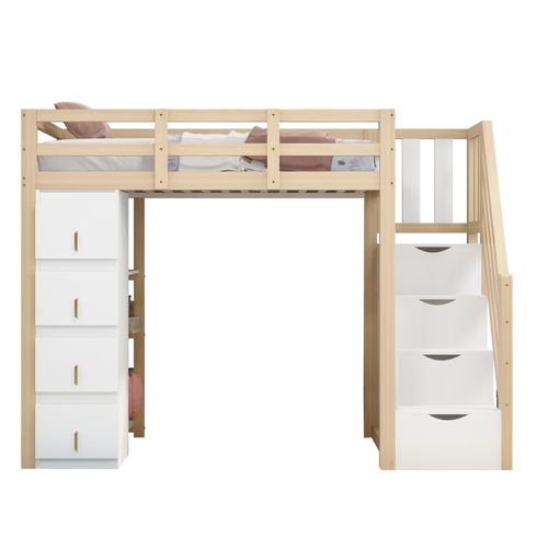 Lit Mezzanine 90x200cm-avec Tiroirs De Rangement-échelle Sécurisée-en Bois Massif-bois