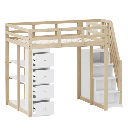 Lit Mezzanine 140x200cm - Avec Tiroirs De Rangement - Bois