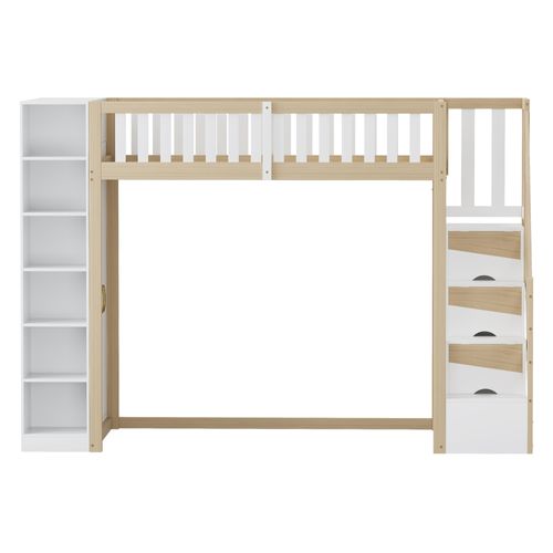Lit Mezzanine 90x200cm-grande Penderie Et Échelle - Bois Et Blanc
