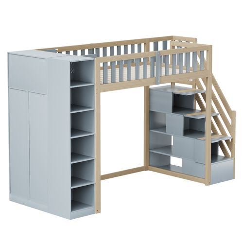 Lit Mezzanine 90x200cm-grande Penderie Et Échelle-Bois