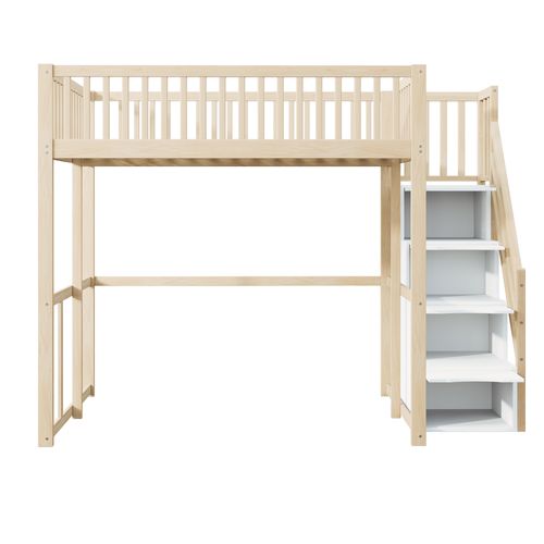 Lit Mezzanine 140x200cm-avec Échelle De Rangement-Bois
