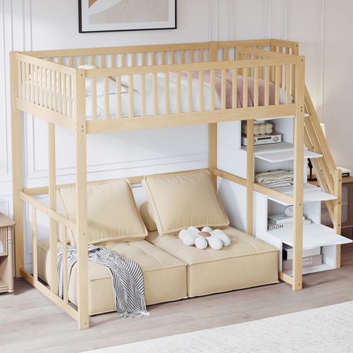 Lit Mezzanine 140x200cm-avec Échelle De Rangement-Bois
