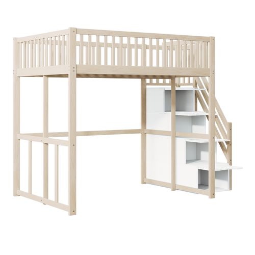 Lit Mezzanine 140x200cm-avec Échelle De Rangement-Bois