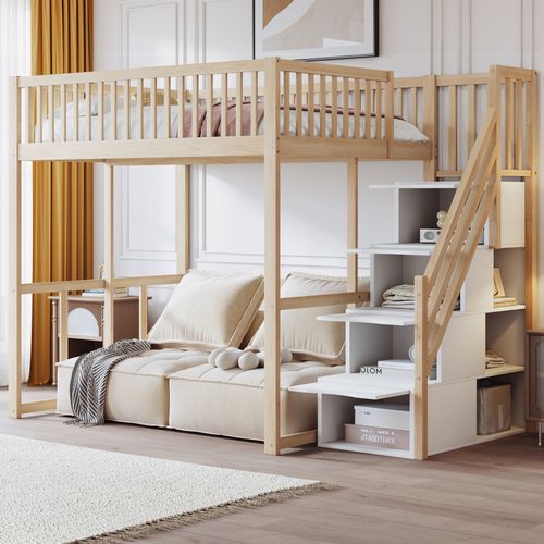 Lit Mezzanine 140x200cm-avec Échelle De Rangement-Bois