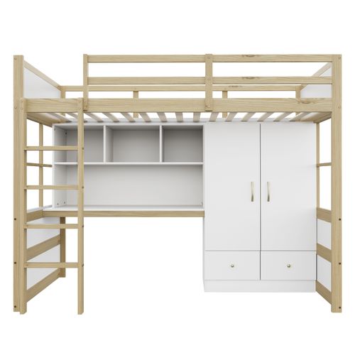 Lit Mezzanine 90x200 Cm - Avec Bureau Avec Rangement - Bois