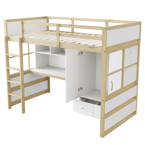 Lit Mezzanine 90x200 Cm - Avec Bureau Avec Rangement - Bois