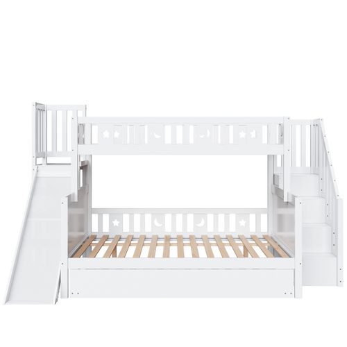 Lit Superposé 90*200/140*200 Cm-lit Enfant En Bois Massif Avec Toboggan-lit Gigogne-blanc