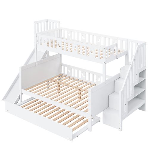 Lit Superposé 90*200/140*200 Cm-lit Enfant En Bois Massif Avec Toboggan-lit Gigogne-blanc