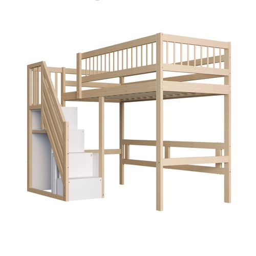 Lit Mezzanine 90*200cm-escalier Avec Meuble De Rangement-lit Enfant, Lit Adolescent-bois