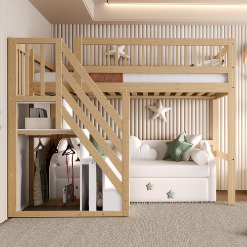 Lit Mezzanine 90*200cm-escalier Avec Meuble De Rangement-lit Enfant, Lit Adolescent-bois