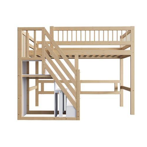 Lit Mezzanine 90*200cm-escalier Avec Meuble De Rangement-lit Enfant, Lit Adolescent-bois