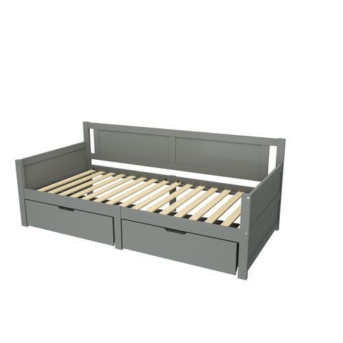 Lit Enfant 90x200 Cm Avec 2 Tiroirs En Bois Massif - Gris