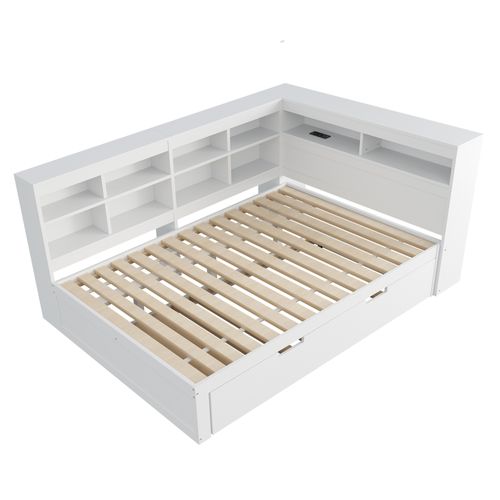 Lit Double 140*200cm-lit Gigogne 90*190cm-avec Prise USB-en Bois Massif-canapé-lit-blanc
