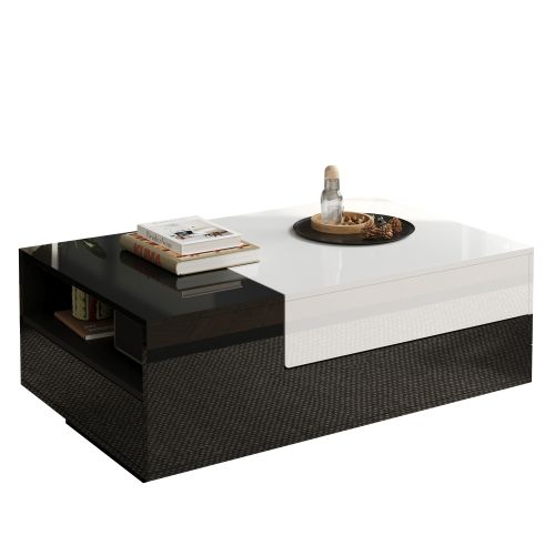 Table Basse Relevable Et Rangements-table De Salon Brillante-avec Plateau Coulissant-noir+ Blanc