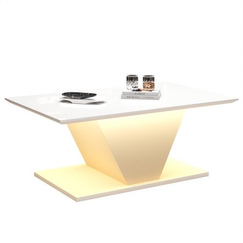 Table Basse Haute Brillance-en Forme De V-table De Salon Avec Lumières LED-blanc