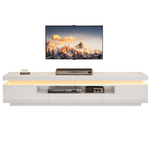 Meuble TV 175cm-meuble De Salon Brillant Avec LED-table TV Jusqu'à 75 Pouces-blanc