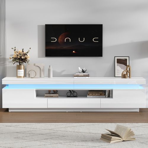 Meuble TV 175cm-meuble De Salon Brillant Avec LED-table TV Jusqu'à 75 Pouces-blanc