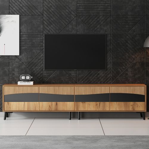 Meuble TV 180cm-meuble De Salon Avec 8 Pieds De Support-design Symétrique-bois Et Noire