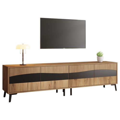 Meuble TV 180cm-meuble De Salon Avec 8 Pieds De Support-design Symétrique-bois Et Noire
