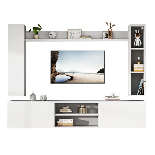 Ensemble De Meubles TV Muraux-4 Pièces-tv Jusqu'à 80 Pouces-rangement Organisé-blanc