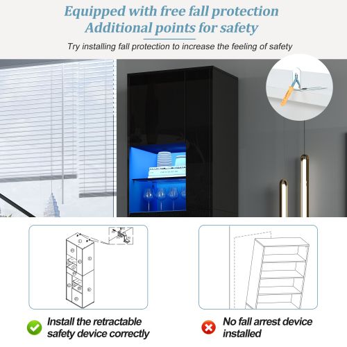 Vitrine 55*38*170cm-avec 1 Tiroir Et 4 Compartiments-en Verre Avec Éclairage LED-noir