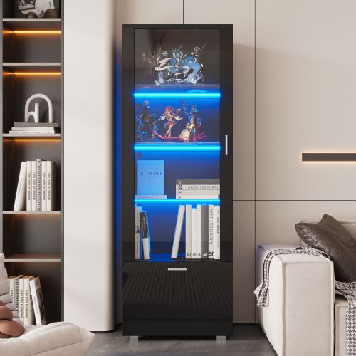 Vitrines En Verre Éclairées Par LED-vitrines Pour Objets De Collection-noires Brillantes