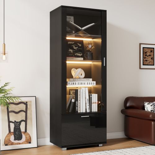 Vitrines En Verre Éclairées Par LED-vitrines Pour Objets De Collection-noires Brillantes