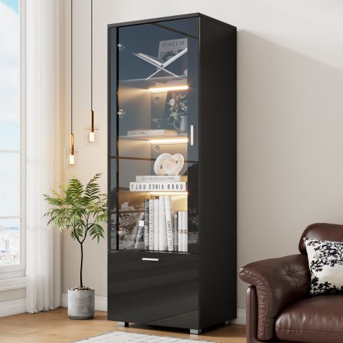 Vitrines En Verre Éclairées Par LED-vitrines Pour Objets De Collection-noires Brillantes