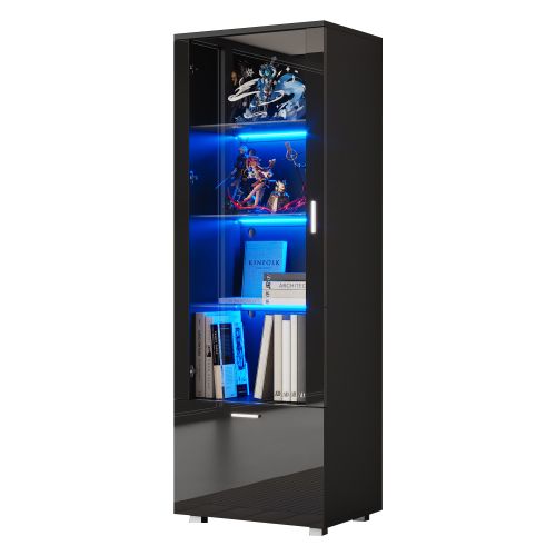 Vitrines En Verre Éclairées Par LED-vitrines Pour Objets De Collection-noires Brillantes
