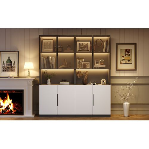 Vitrine LED Avec Portes Vitrées-étagère Pour Objets De Collection-luminosité Réglable-noir Et Blanc