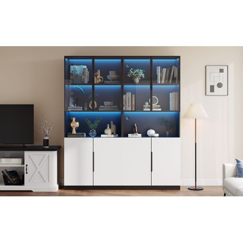 Vitrine LED Avec Portes Vitrées-étagère Pour Objets De Collection-luminosité Réglable-noir Et Blanc