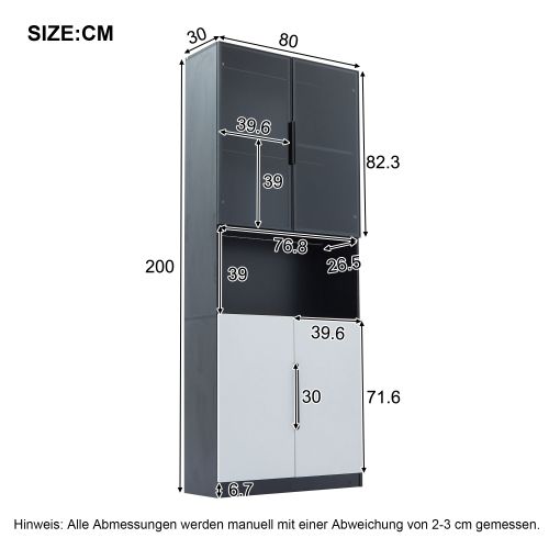 Vitrine LED Avec Portes Vitrées-étagère Pour Objets De Collection-luminosité Réglable-noir Et Blanc