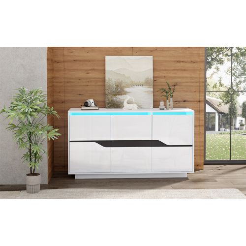 Buffet 3 Portes 140x40x70cm-meuble De Salle à Manger Avec Séparateurs Réglables-blanc Et Noir