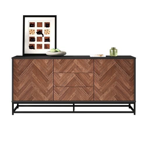 Meuble De Salon-avec 3 Tiroirs-buffet Avec Séparateurs Réglable-bois + Noir