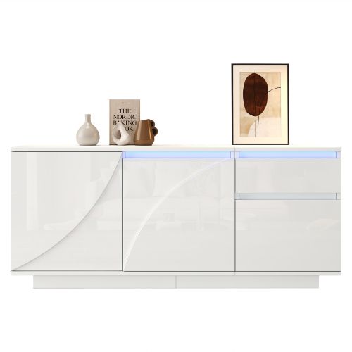 Buffet Avec 3 Compartiments-avec LED-compartiments Avec Étagères Réglables-meuble De Salon-blanc