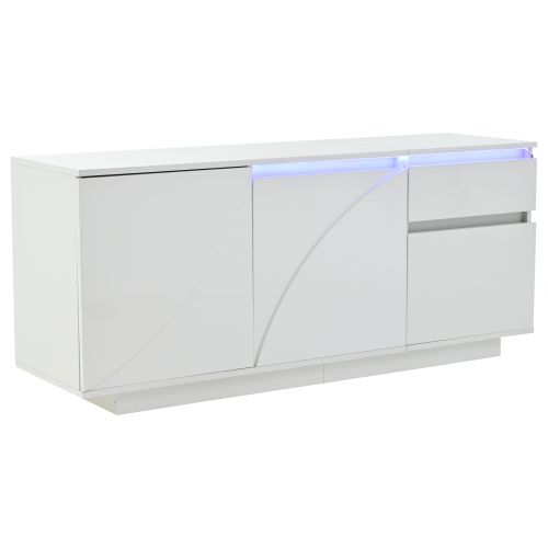 Buffet Avec 3 Compartiments-avec LED-compartiments Avec Étagères Réglables-meuble De Salon-blanc