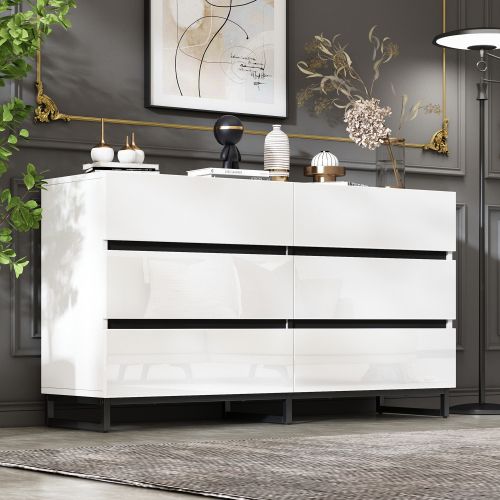 Commode Avec 6 Tiroirs - Noir Et Blanc