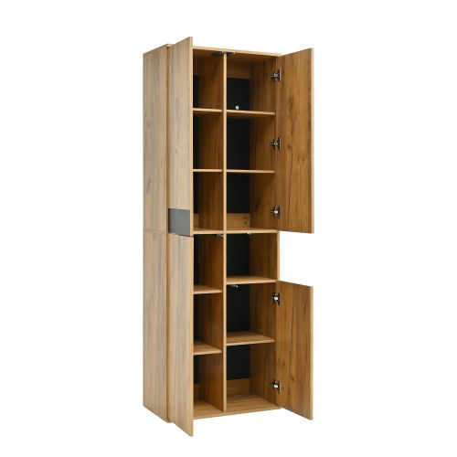 Vitrine Multifonctionnelle-armoire Avec Miroir-un Compartiment De Rangement Ouvert-noir Et Naturel